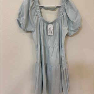 Sadie & Sage Light Blue Tiered Dress with Puff Sleeves